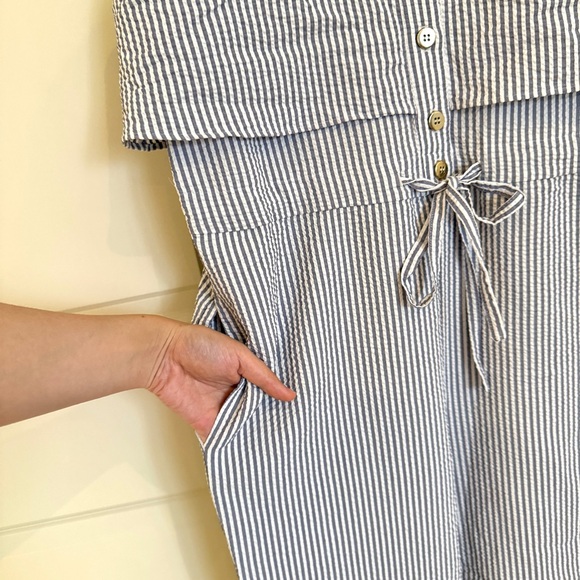 Zara Striped Sleeveless Jumpsuit w/ Button&Pockets, Adjustable Waist, Blue, Sz S - Picture 8 of 15